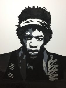 Jimi Hendrix, rocknroll, rock and roll, rock n roll, denimart, denim art, popart, pop art, portræt, unika, slowfashion, artwork, contemporaryart, contemporary art, håndlavet, vægkunst, væg kunst, vægophæng, denimporn, denimdetails, denimdudes, denimkunst, denim kunst